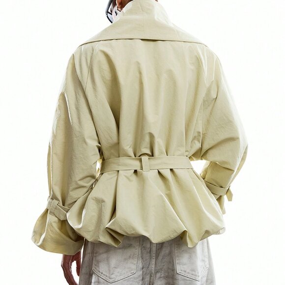 Mint Green Casual Women's Minimalist Long Sleeve Trench Coat - Picture 2 of 9